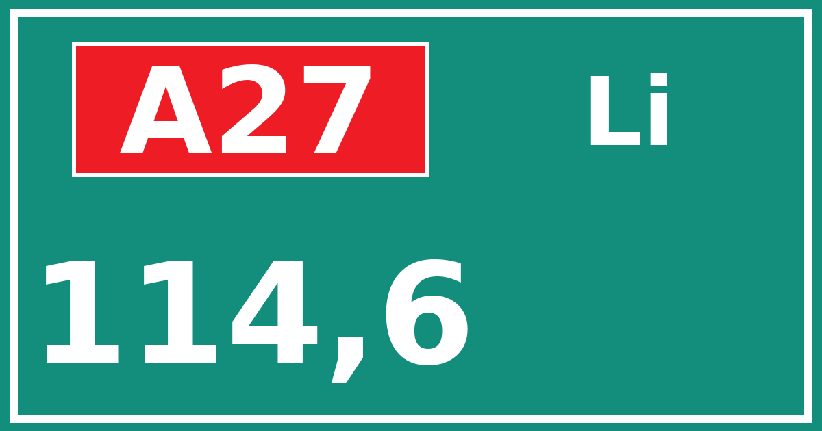 Hectometerbord A27 114,6 zijde Li