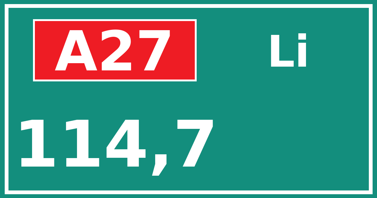 Hectometerbord A27 114,7 zijde Li