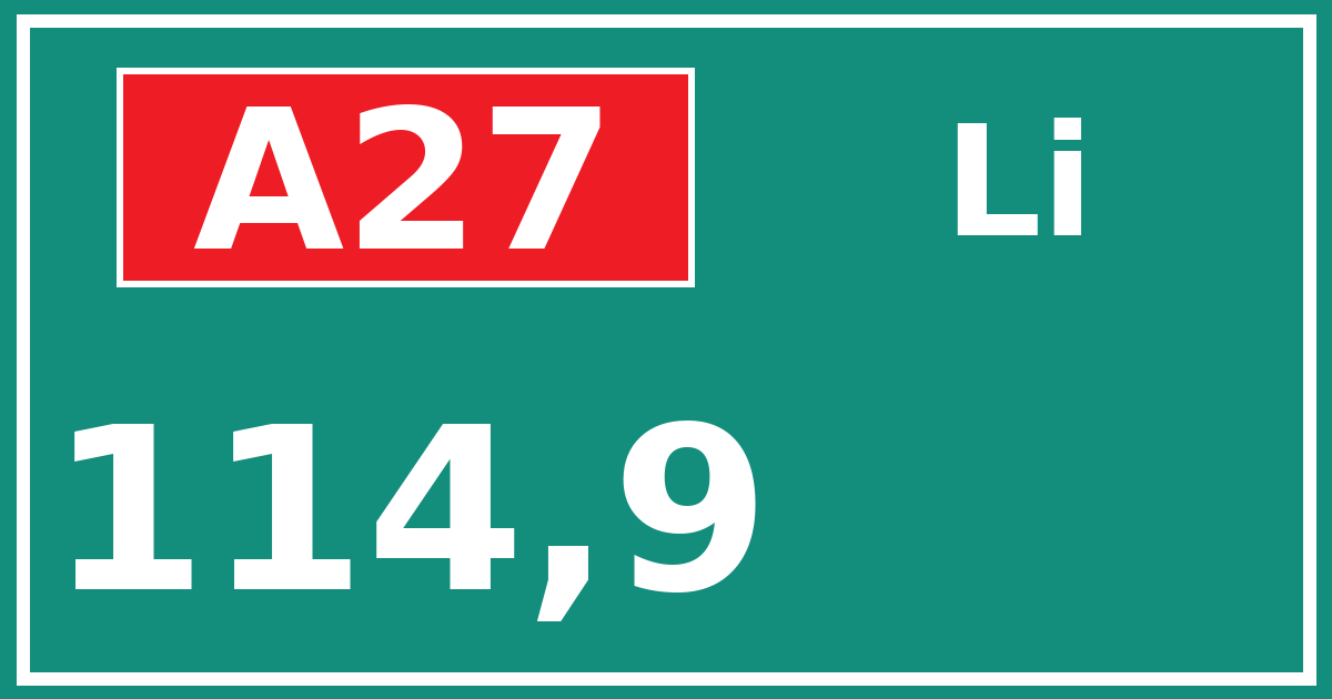 Hectometerbord A27 114,9 zijde Li