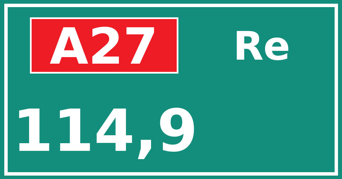 Hectometerbord A27 114,9 zijde Re