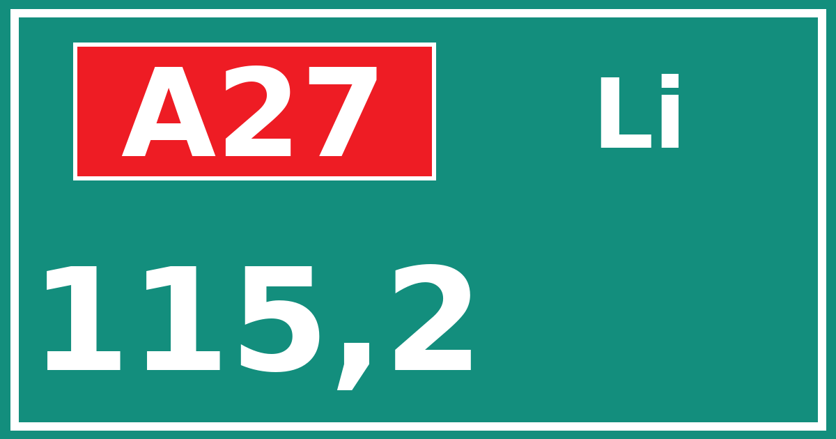 Hectometerbord A27 115,2 zijde Li