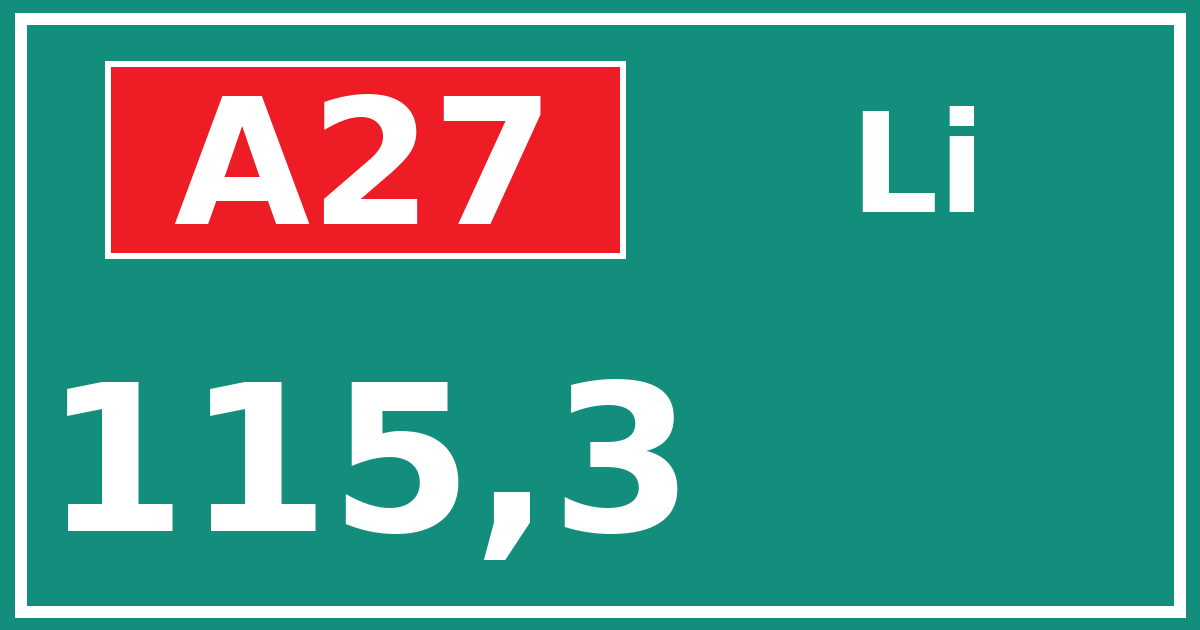 Hectometerbord A27 115,3 zijde Li