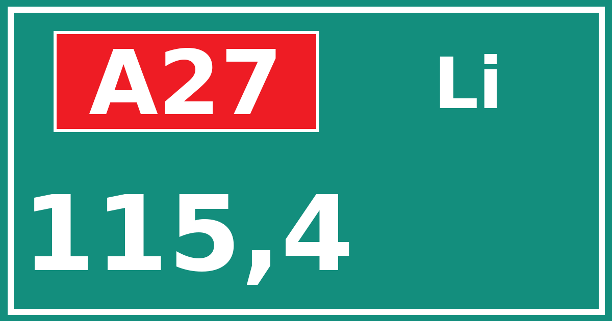 Hectometerbord A27 115,4 zijde Li