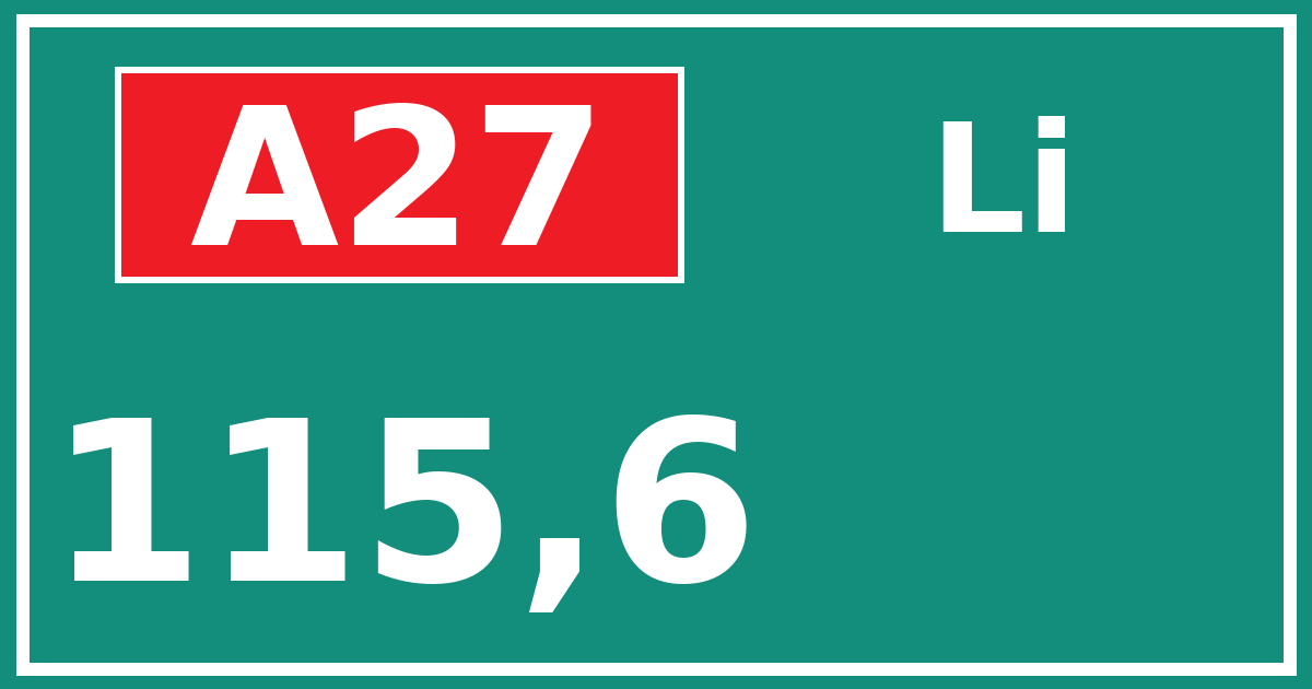 Hectometerbord A27 115,6 zijde Li