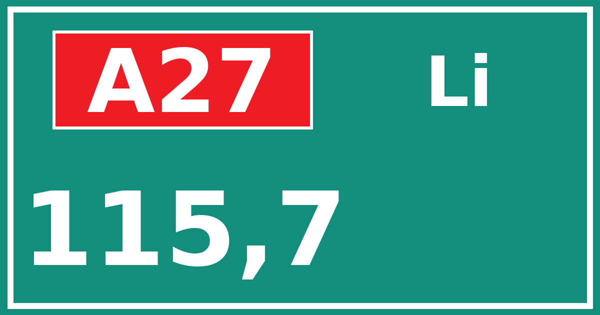 Hectometerbord A27 115,7 zijde Li