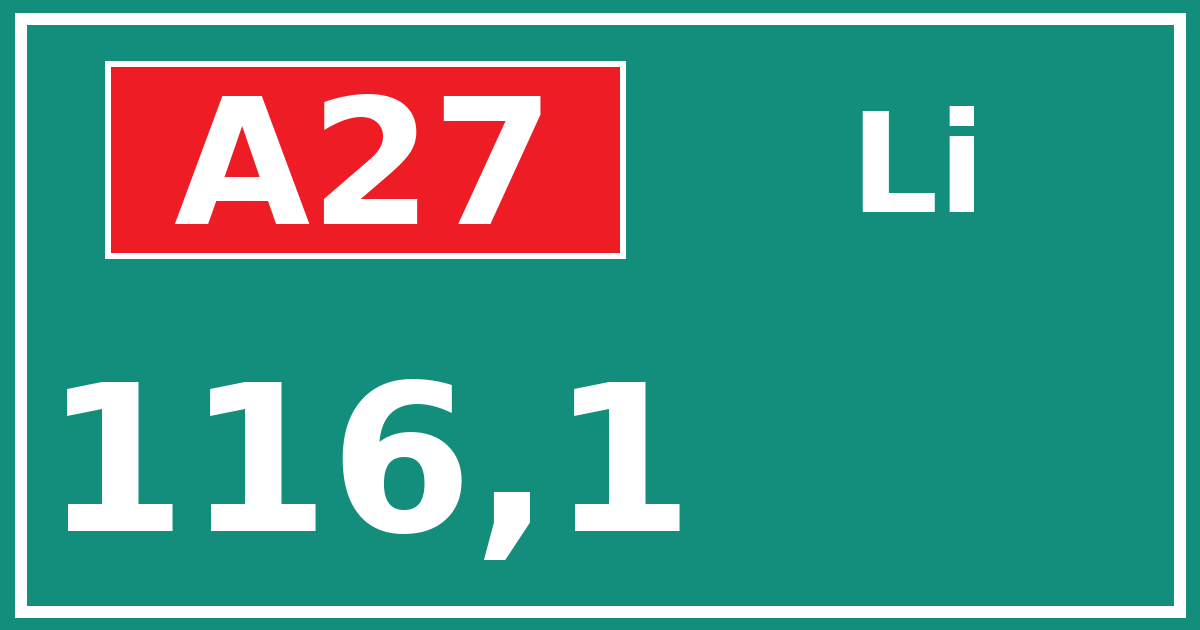 Hectometerbord A27 116,1 zijde Li