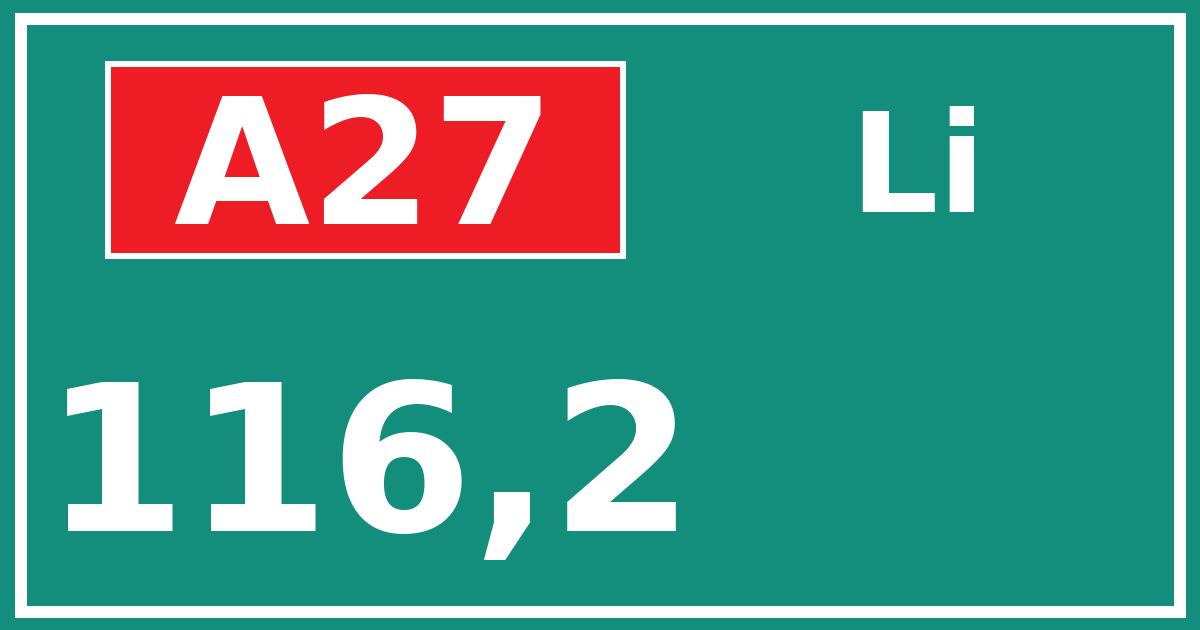 Hectometerbord A27 116,2 zijde Li