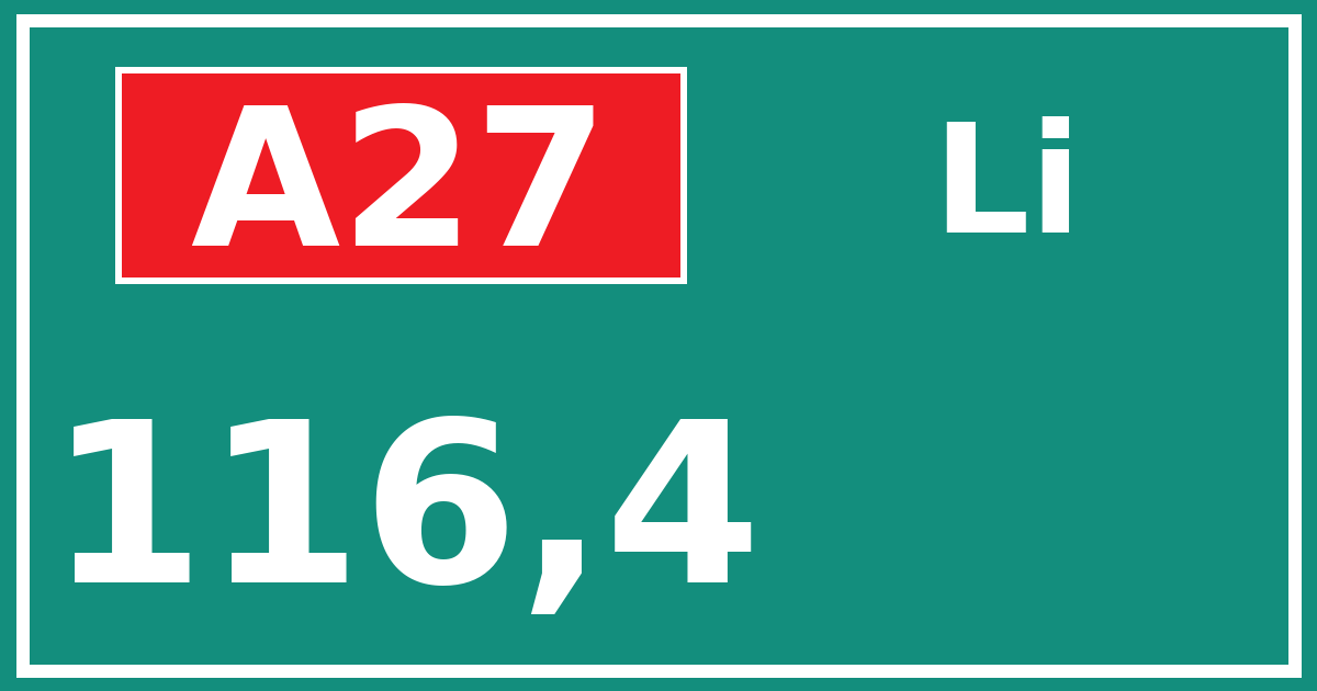 Hectometerbord A27 116,4 zijde Li
