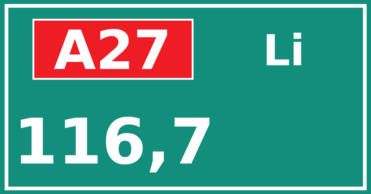 Hectometerbord A27 116,7 zijde Li