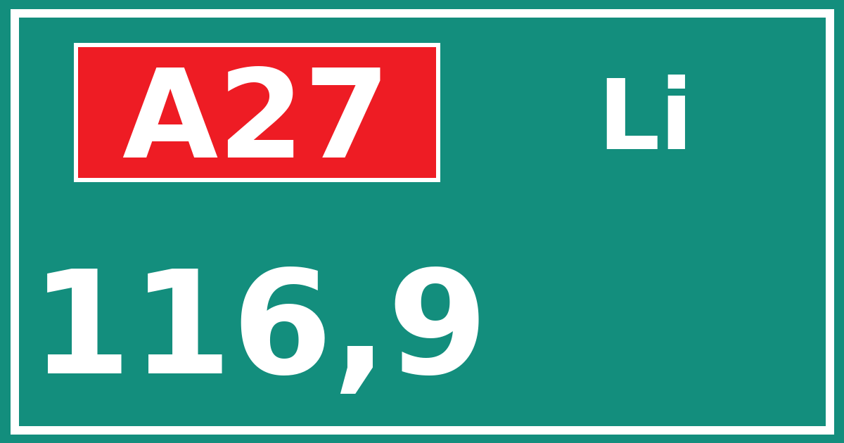 Hectometerbord A27 116,9 zijde Li