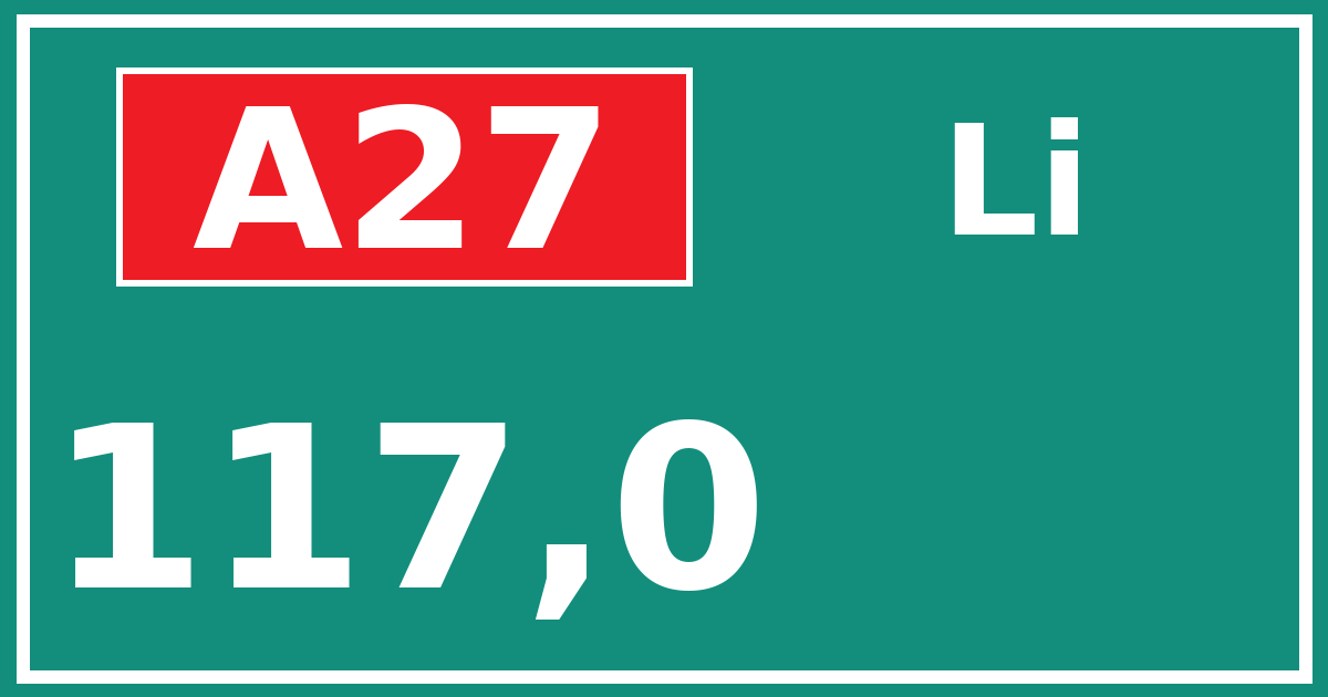 Hectometerbord A27 117,0 zijde Li