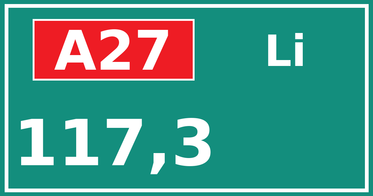 Hectometerbord A27 117,3 zijde Li