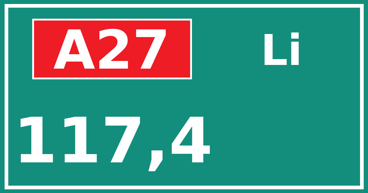 Hectometerbord A27 117,4 zijde Li