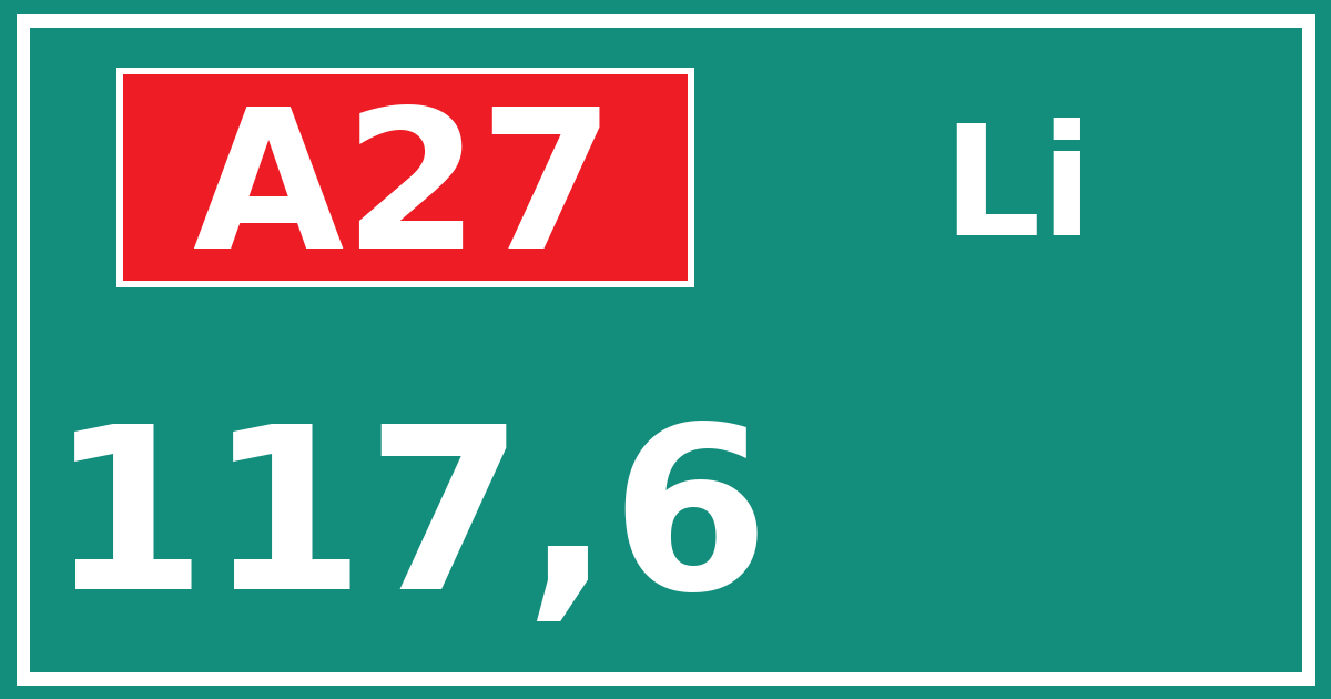 Hectometerbord A27 117,6 zijde Li