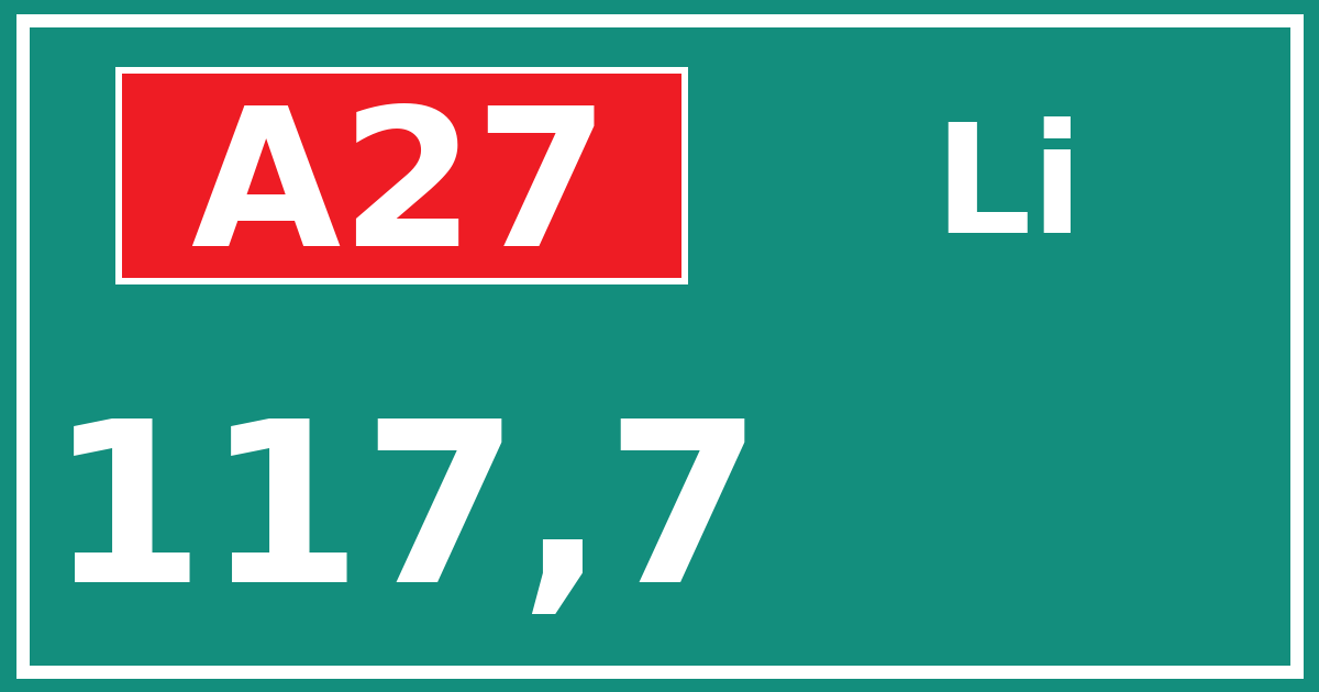 Hectometerbord A27 117,7 zijde Li