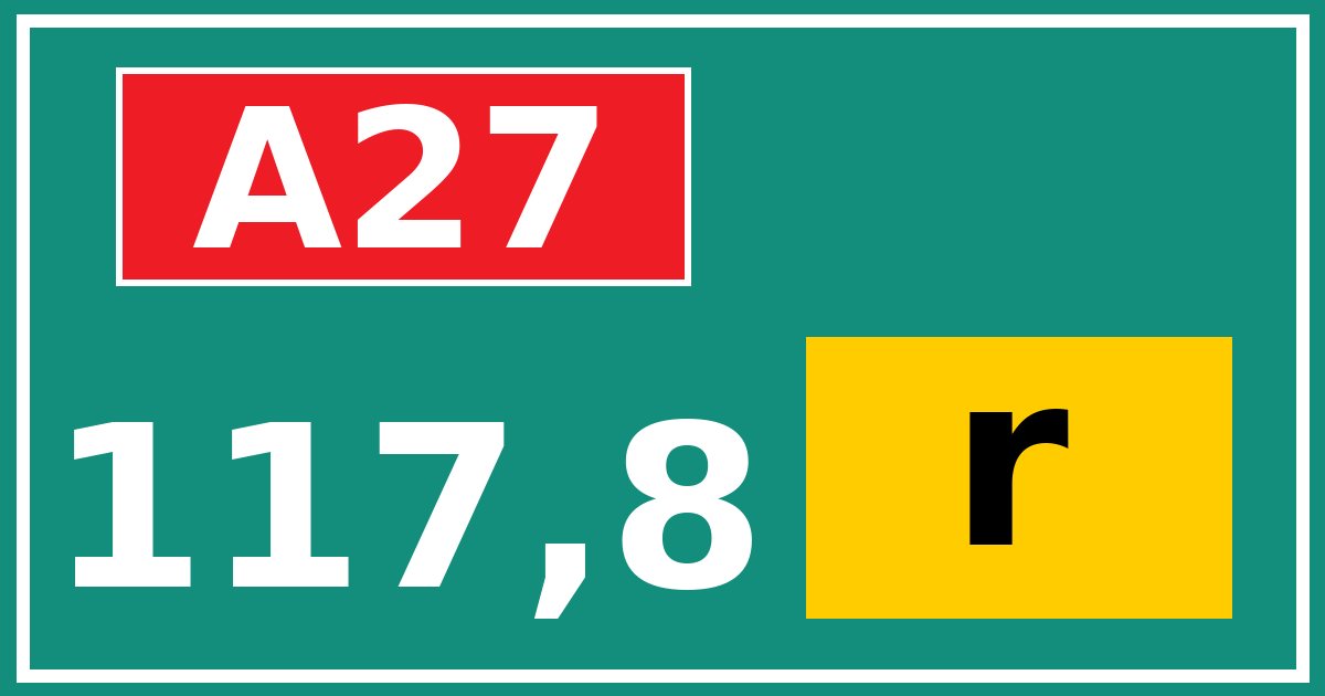 Hectometerbord A27 117,8 letter r