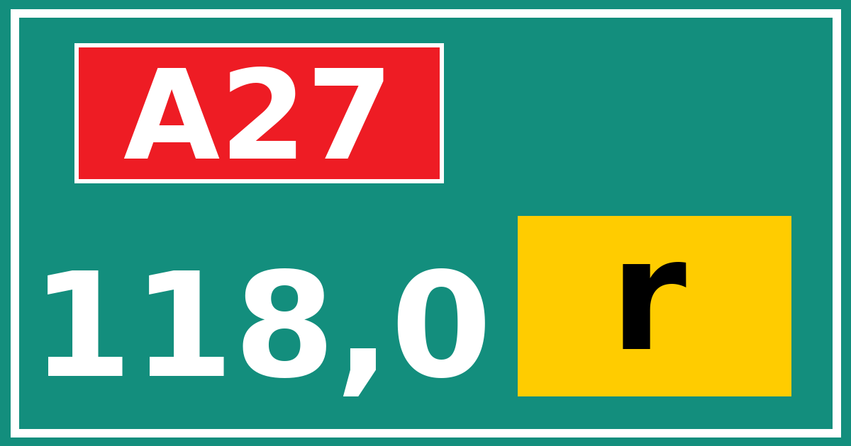 Hectometerbord A27 118,0 letter r
