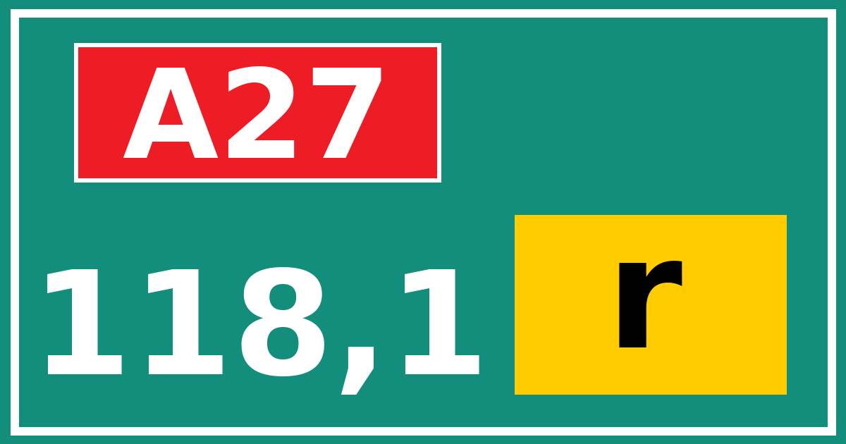 Hectometerbord A27 118,1 letter r