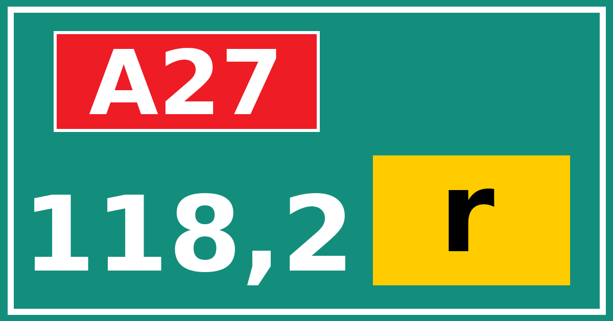 Hectometerbord A27 118,2 letter r