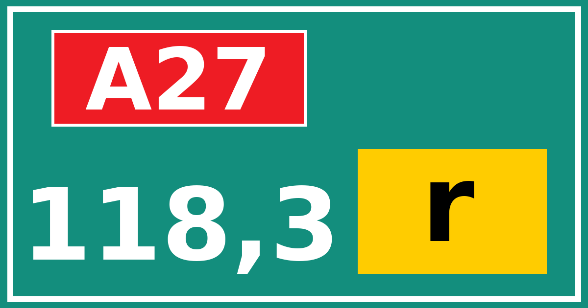 Hectometerbord A27 118,3 letter r