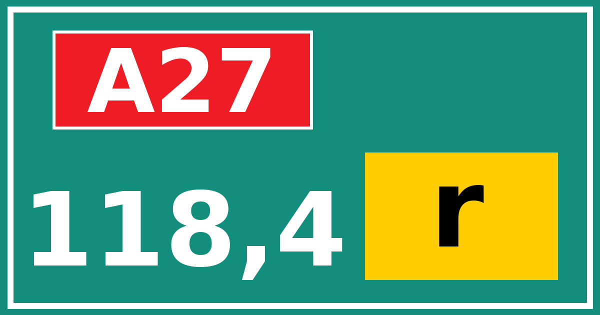 Hectometerbord A27 118,4 letter r