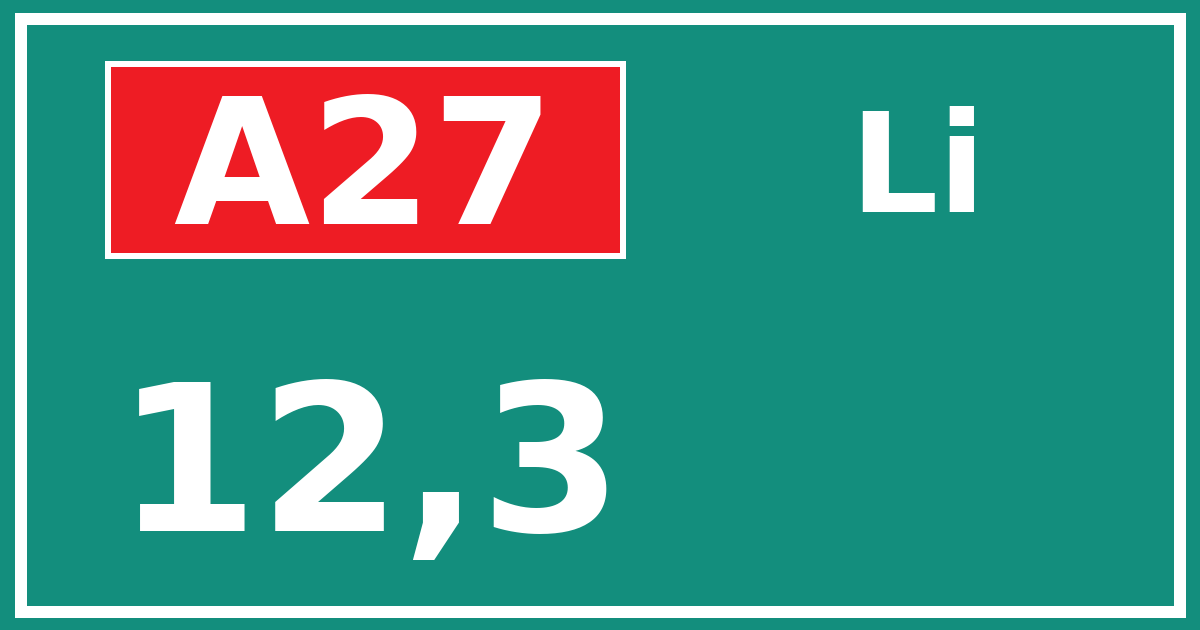 Hectometerbord A27 12,3 zijde Li