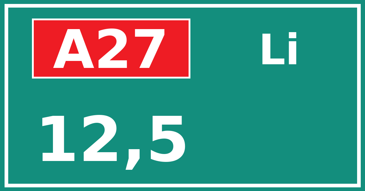 Hectometerbord A27 12,5 zijde Li