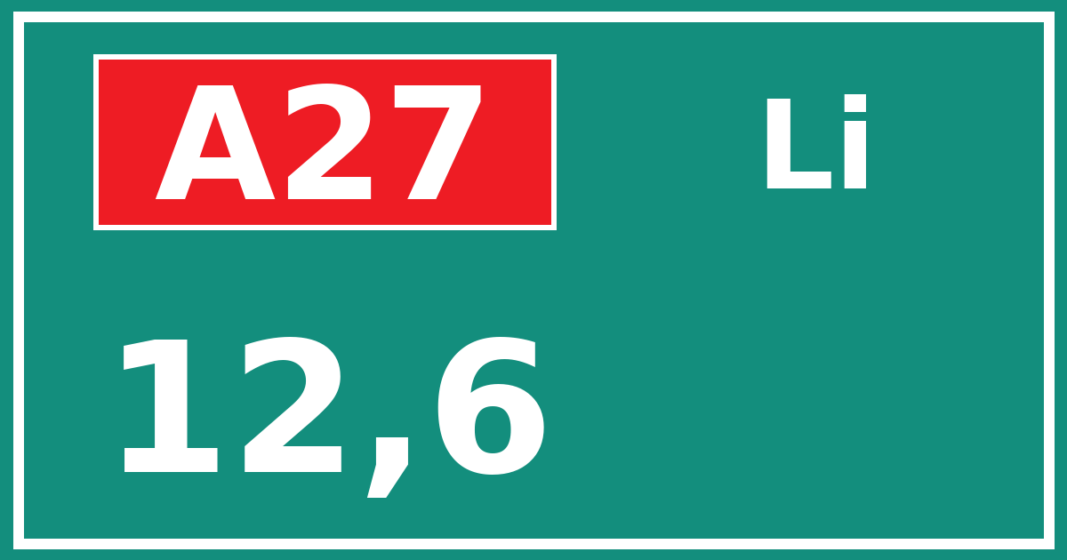 Hectometerbord A27 12,6 zijde Li