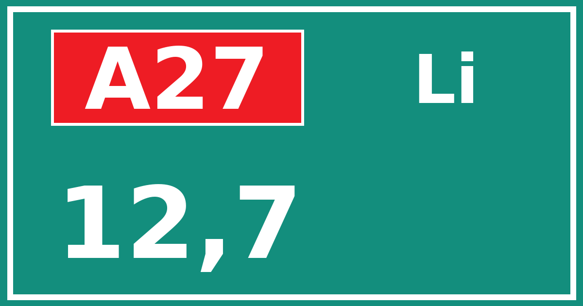 Hectometerbord A27 12,7 zijde Li