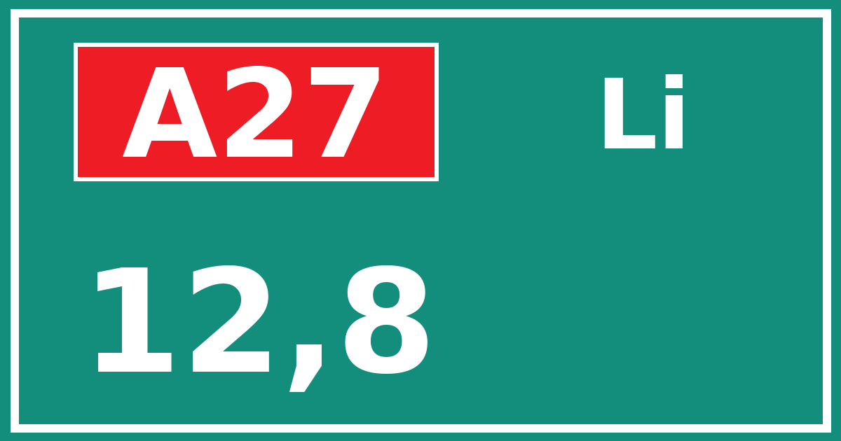 Hectometerbord A27 12,8 zijde Li