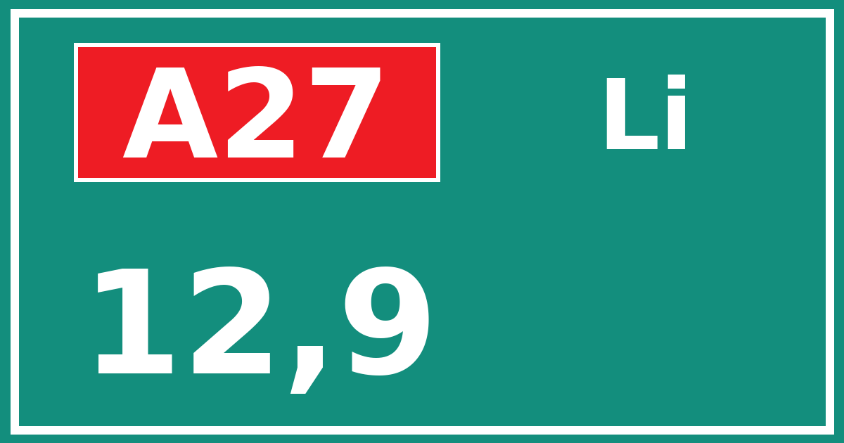 Hectometerbord A27 12,9 zijde Li