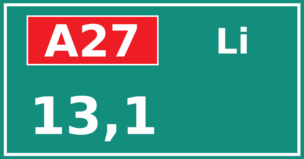 Hectometerbord A27 13,1 zijde Li