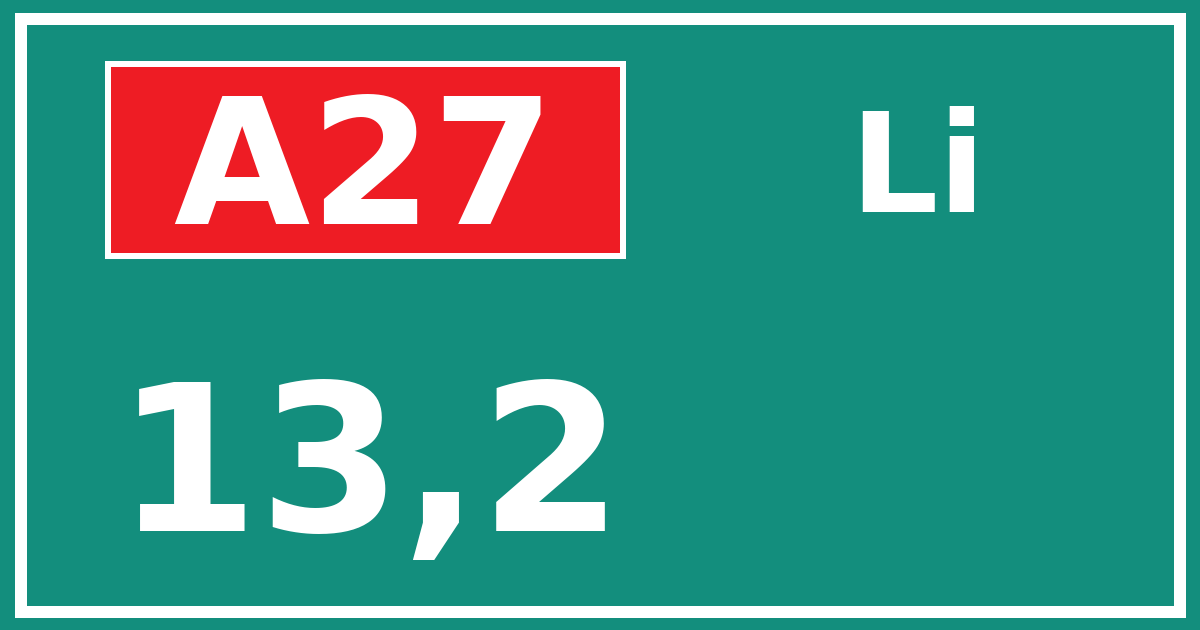 Hectometerbord A27 13,2 zijde Li