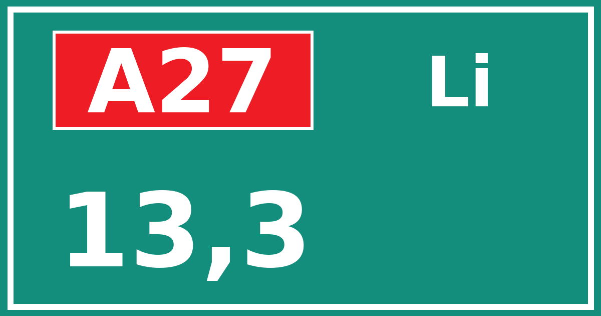 Hectometerbord A27 13,3 zijde Li