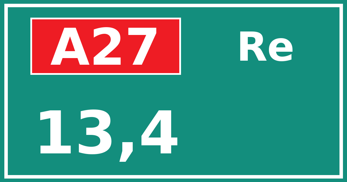 Hectometerbord A27 13,4 zijde Re