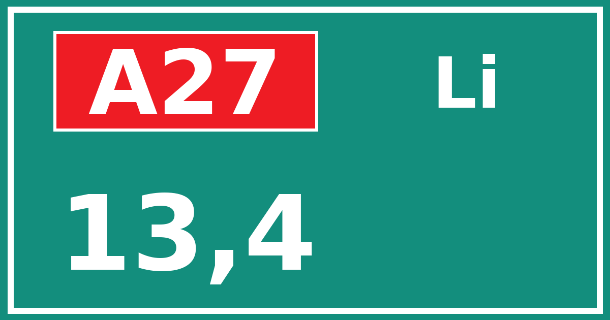 Hectometerbord A27 13,4 zijde Li