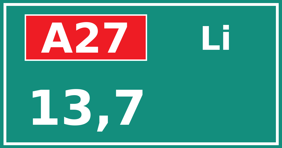 Hectometerbord A27 13,7 zijde Li