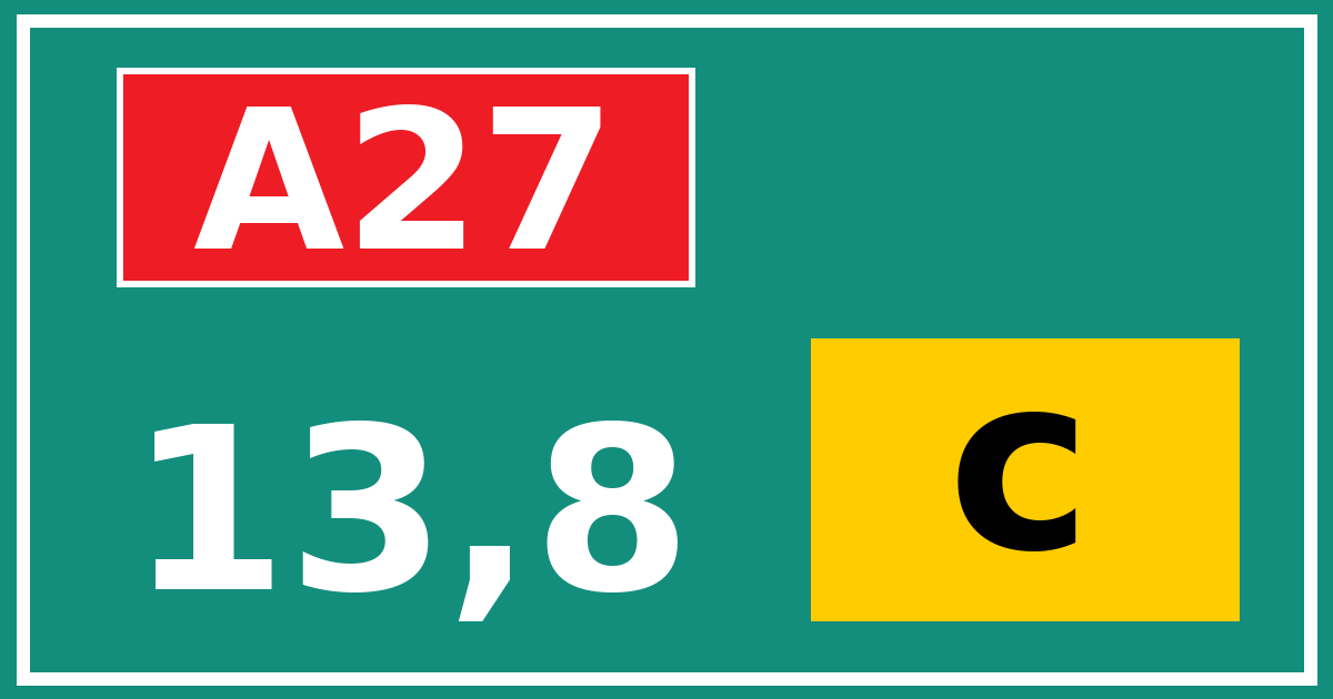 Hectometerbord A27 13,8 letter c