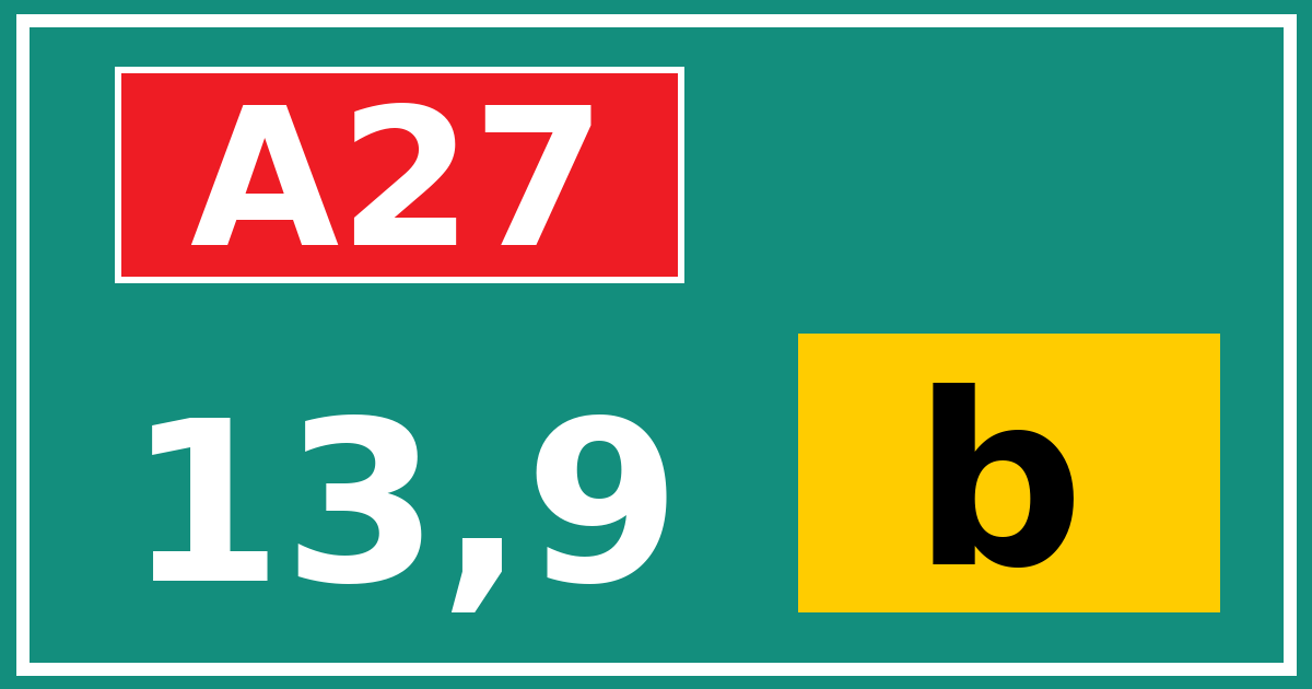 Hectometerbord A27 13,9 letter b