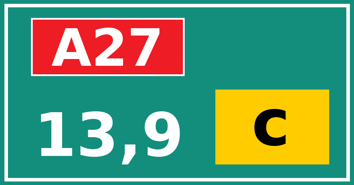 Hectometerbord A27 13,9 letter c