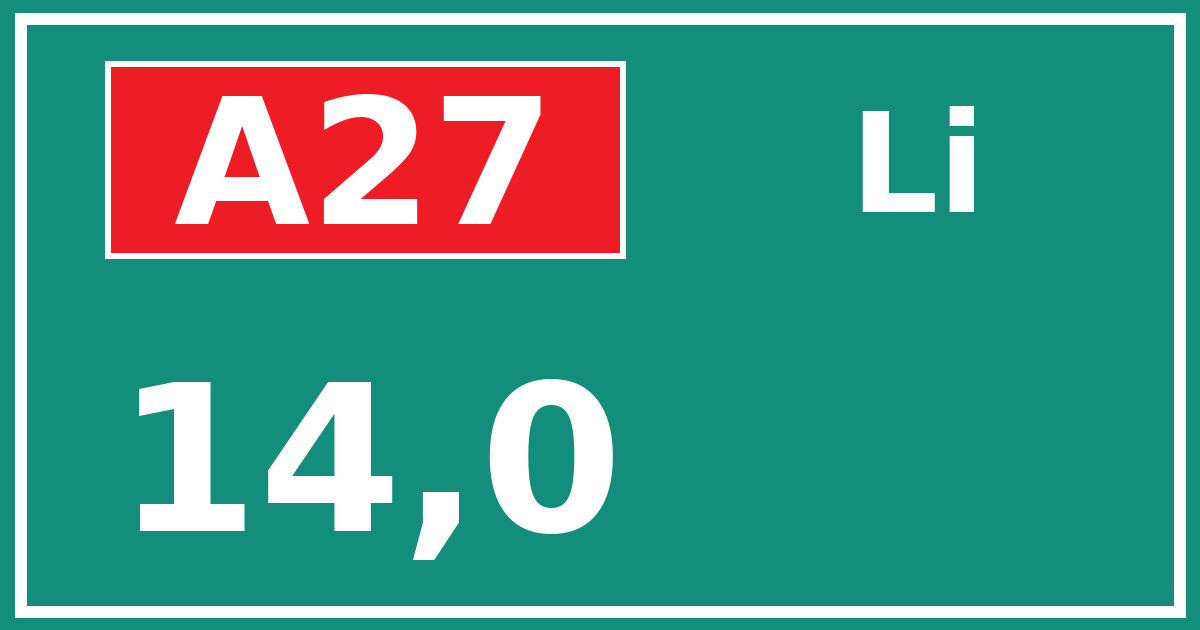 Hectometerbord A27 14,0 zijde Li