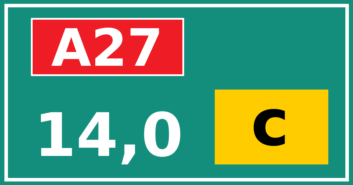 Hectometerbord A27 14,0 letter c