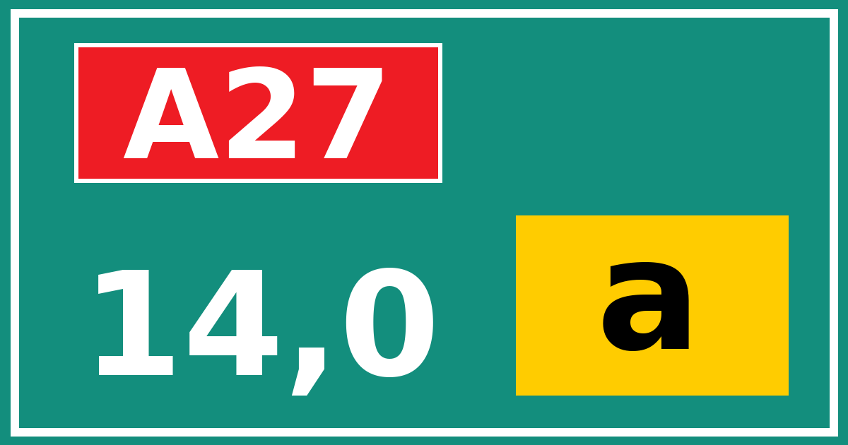Hectometerbord A27 14,0 letter a