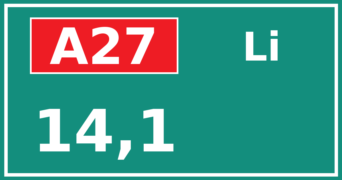 Hectometerbord A27 14,1 zijde Li