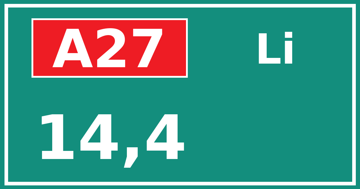 Hectometerbord A27 14,4 zijde Li