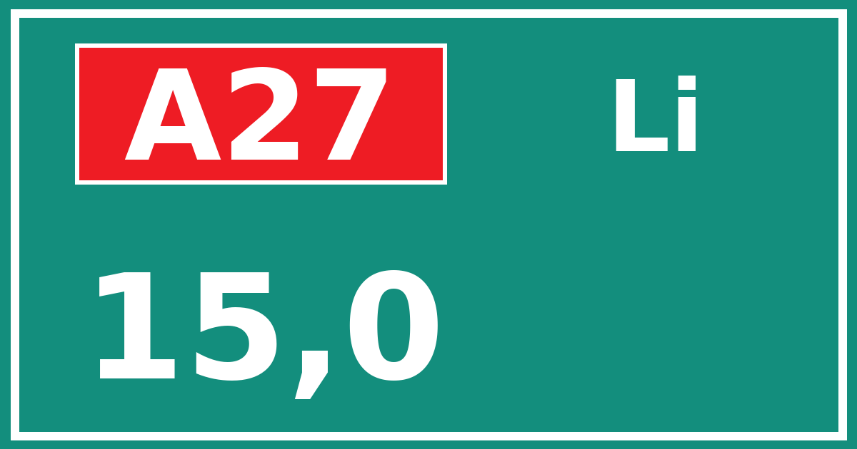 Hectometerbord A27 15,0 zijde Li