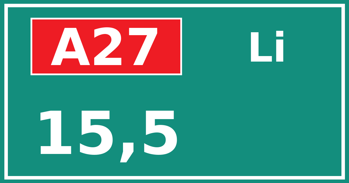 Hectometerbord A27 15,5 zijde Li