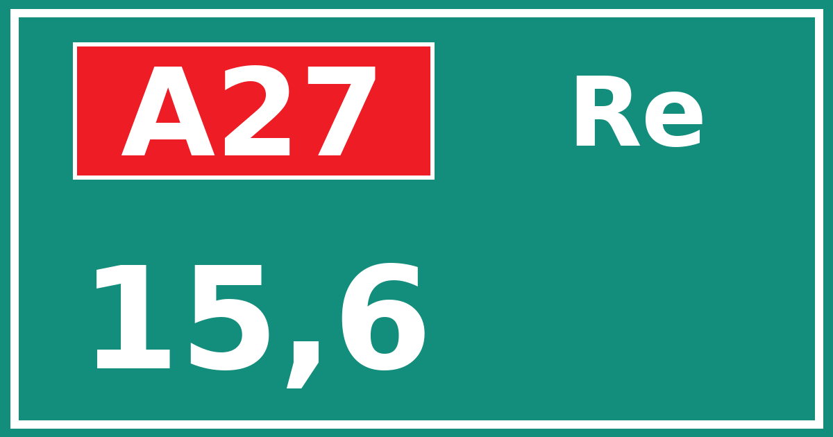 Hectometerbord A27 15,6 zijde Re