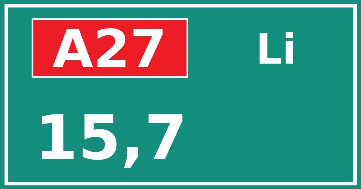 Hectometerbord A27 15,7 zijde Li