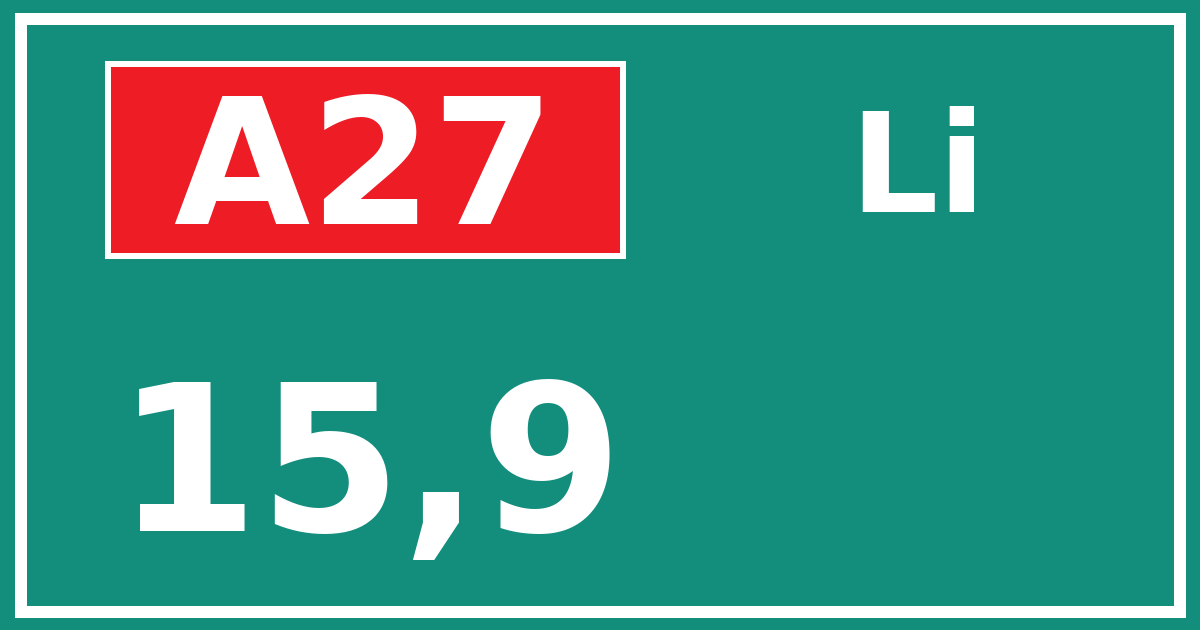 Hectometerbord A27 15,9 zijde Li